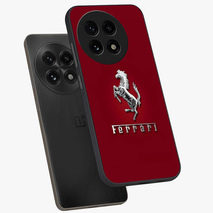 Crimson Stallion Prestige Glass Case for 1+13R angled mockup showcasing glossy finish and bold equestrian detailing