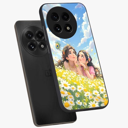 Daisy Daydream Love Glass Case for 1+13R angled mockup showcasing glossy finish and pastel bloom tones