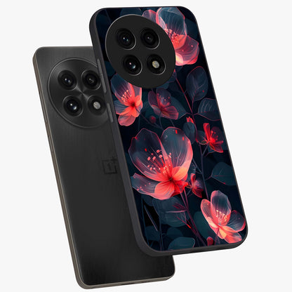 Dark Shade of Flower Glass Case for 1+13R angled mockup showcasing glossy finish and bold contrast detailing