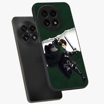 Emerald War Vanguard Glass Case for 1+13R angled mockup showcasing glossy finish and bold fantasy detailing