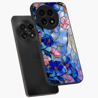 Eternal Floral Stained Glass Case for 1+13R angled mockup showcasing glossy finish and vibrant mosaic textures