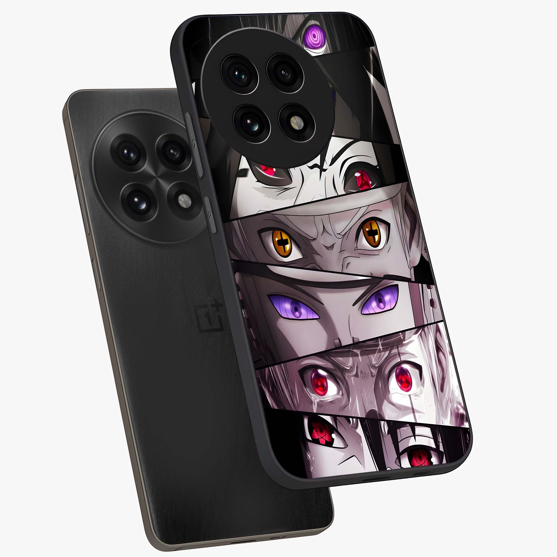 Eyes of Destiny Glass Case for 1+13R angled mockup showcasing glossy glass finish and intense detailing