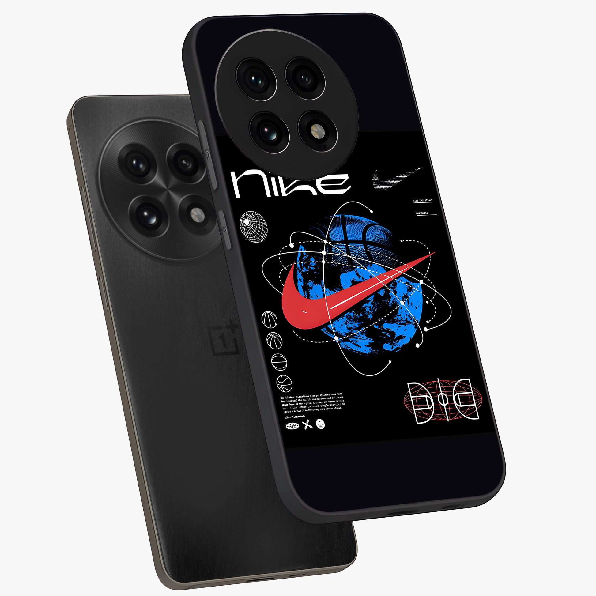 Gravity Sports Fusion Glass Case for 1+13R angled mockup showcasing glossy finish and high energy detailing