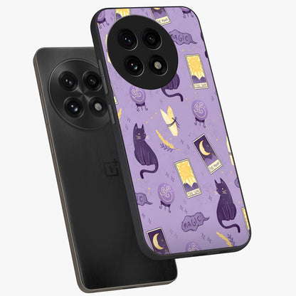 Humble Magic Cats Glass Case for 1+13R captured at a warm angle highlighting playful magical details, gloss, and edge clarity.