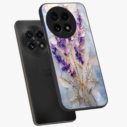 Lavender Dream Glow Glass Case for 1+13R angled mockup showcasing glossy finish and luminous purple gradients