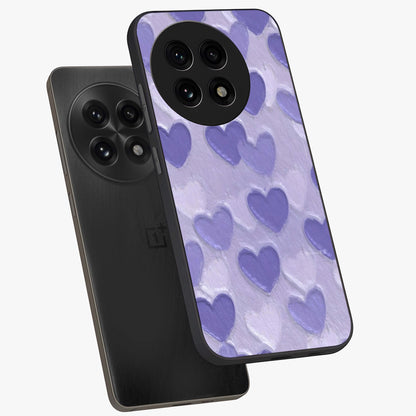 Lavender Paper Hearts Glass Case for 1+13R angled mockup showcasing glossy finish and playful pastel detailing