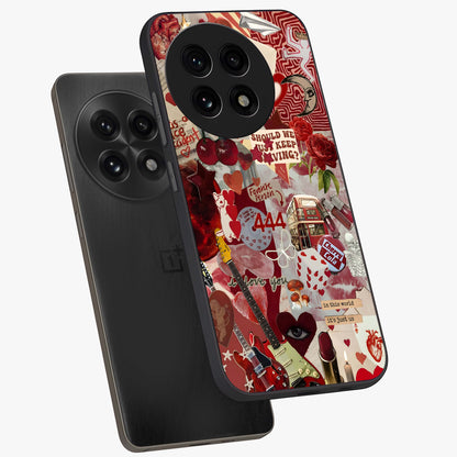 Lover’S Red Chaos Glass Case for 1+13R angled mockup showcasing glossy finish and dramatic crimson tones