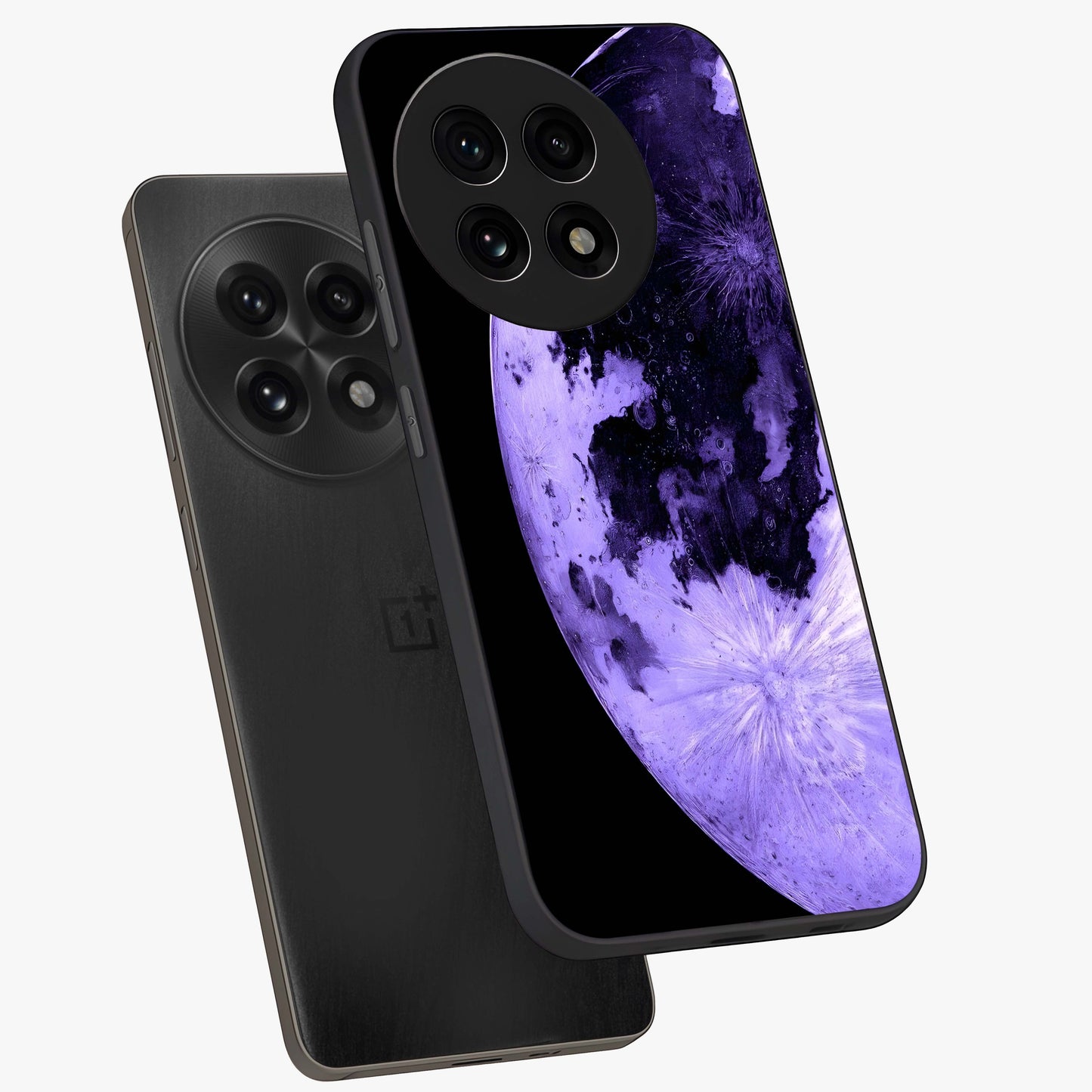 Lunar Glow in Violet Glass Case for 1+13R angled mockup showcasing glossy finish and soft purple gradients