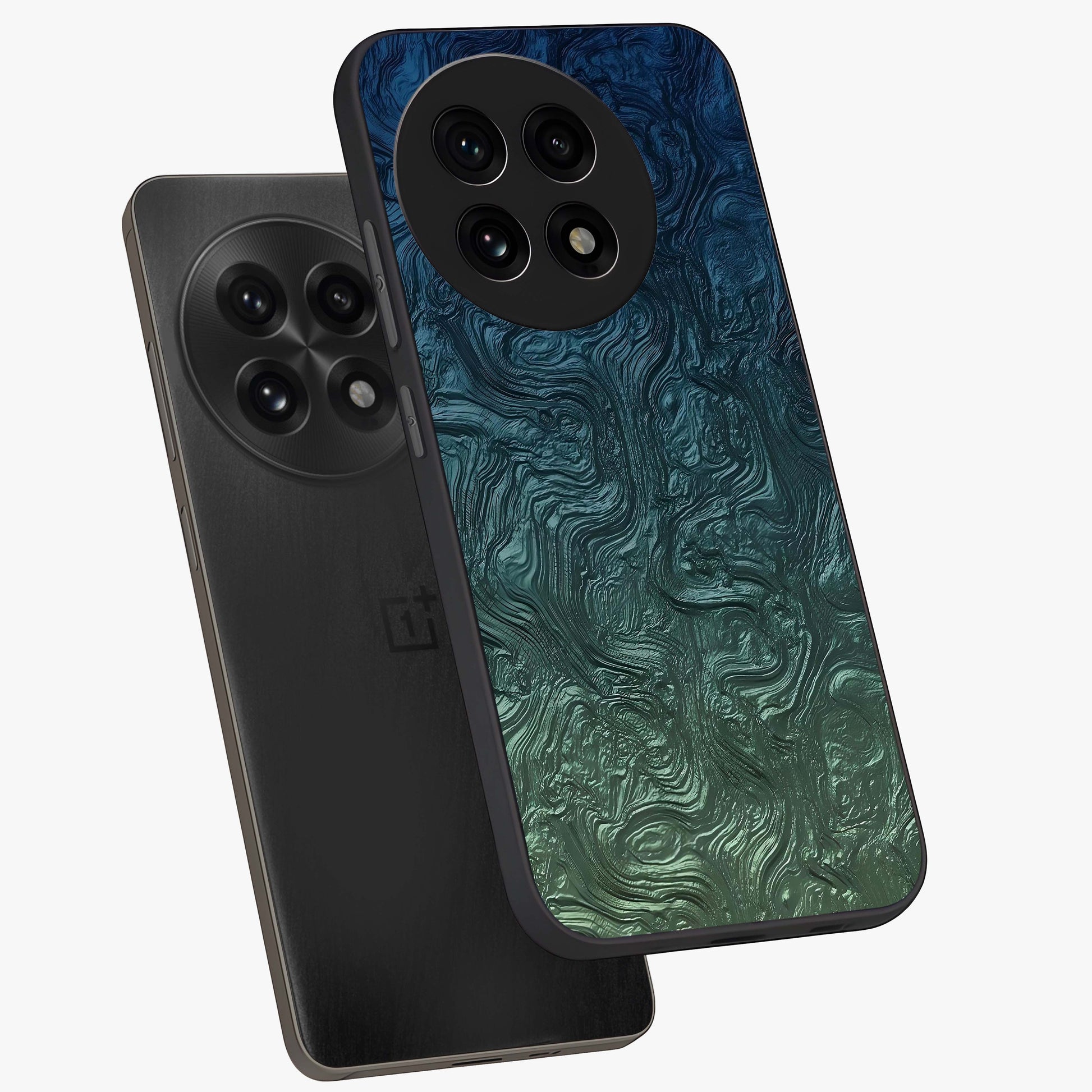 Marble Dream Blur Glass Case for 1+13R angled mockup showcasing glossy finish and smooth gradient tones