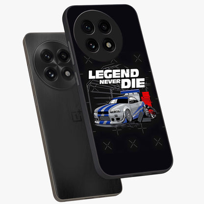 Midnight Racing Legacy Glass Case for 1+13R angled mockup showcasing glossy glass finish and dynamic motion detailing