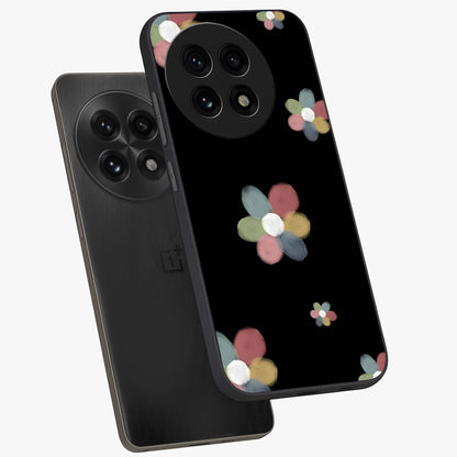 Minimal Floral Charm Glass Case for 1+13R angled mockup showcasing glossy finish and soft pastel tones