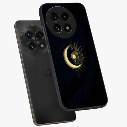 Mystic Lunar Flame Glass Case for 1+13R angled mockup showcasing glossy finish and glowing night tones