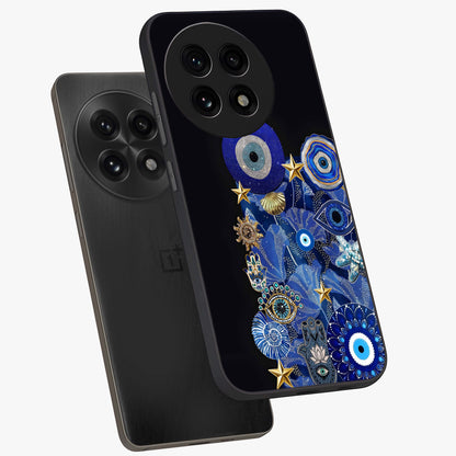 Mystic Ocean Eye Glass Case for 1+13R angled mockup showcasing glossy finish and fluid wave detailing