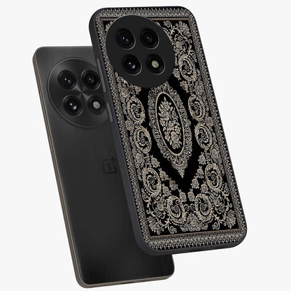 Noir Bloom Elegance Glass Case for 1+13R angled mockup showcasing glossy finish and refined bloom detailing