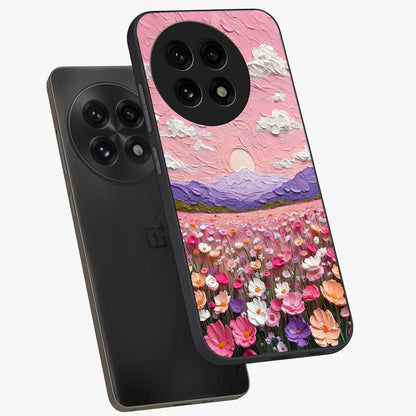 Pink Pastel Groovy Art Glass Case for 1+13R angled mockup showcasing glossy finish and vibrant abstract detailing