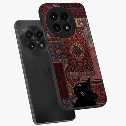 Regal Magic Cat Apple Glass Case for 1+13R angled mockup showcasing glossy finish and vibrant illustration detailing