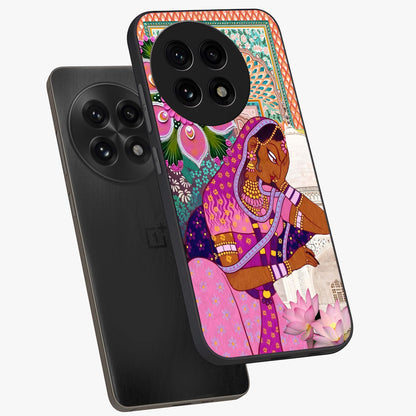 Royal Lotus Muse Glass Case for 1+13R angled mockup showcasing glossy finish and refined floral tones
