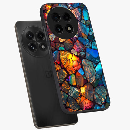 Shattered Light Glass Case for 1+13R angled mockup showcasing glossy finish and high contrast detailing