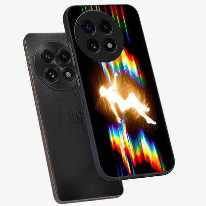Soul in Spectrum Glass Case for 1+13R angled mockup showcasing glossy finish and vibrant gradient detailing