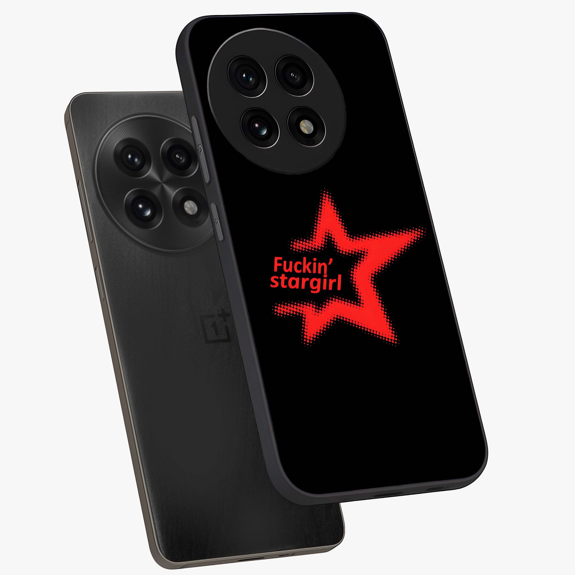 Starboy and Stargirl Energy Glass Case for 1+13R angled mockup showcasing glossy finish and vibrant cosmic tones