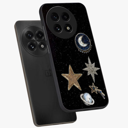 Starlit Cosmic Dreams Glass Case for 1+13R angled mockup showcasing glossy finish and deep space gradients