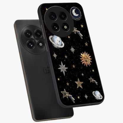 Stars and Planets Brooches Glass Case for 1+13R angled mockup showcasing glossy finish and luminous space tones