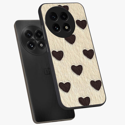 Textured Love Pattern Glass Case for 1+13R angled mockup showcasing glossy finish and subtle pattern detailing