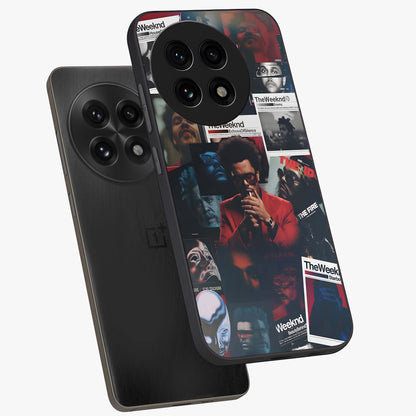 The Weeknd Glass Case for 1+13R angled mockup showcasing glossy finish and bold modern tones