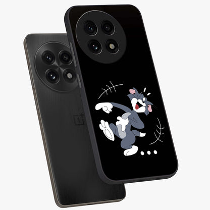 Tom in Trouble Glass Case for 1+13R angled mockup showcasing glossy finish and vibrant cartoon detailing