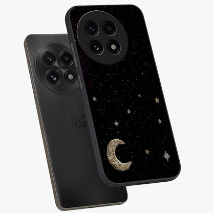 Twinkle Star With Half Moon Glass Case for 1+13R angled mockup showcasing glossy finish and celestial night tones