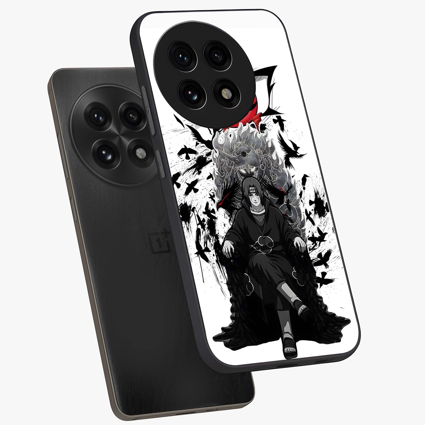 Uchiha Shadow Throne Glass Case for 1+13R angled mockup showcasing glossy finish and dramatic shadow detailing