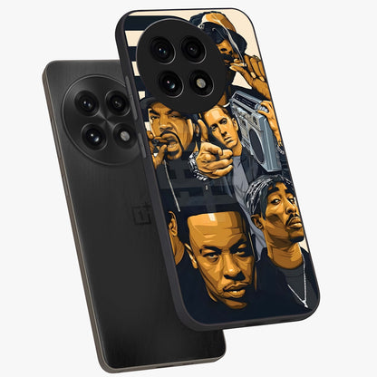 Urban Rap Legends Glass Case for 1+13R angled mockup showcasing glossy finish and edgy urban detailing