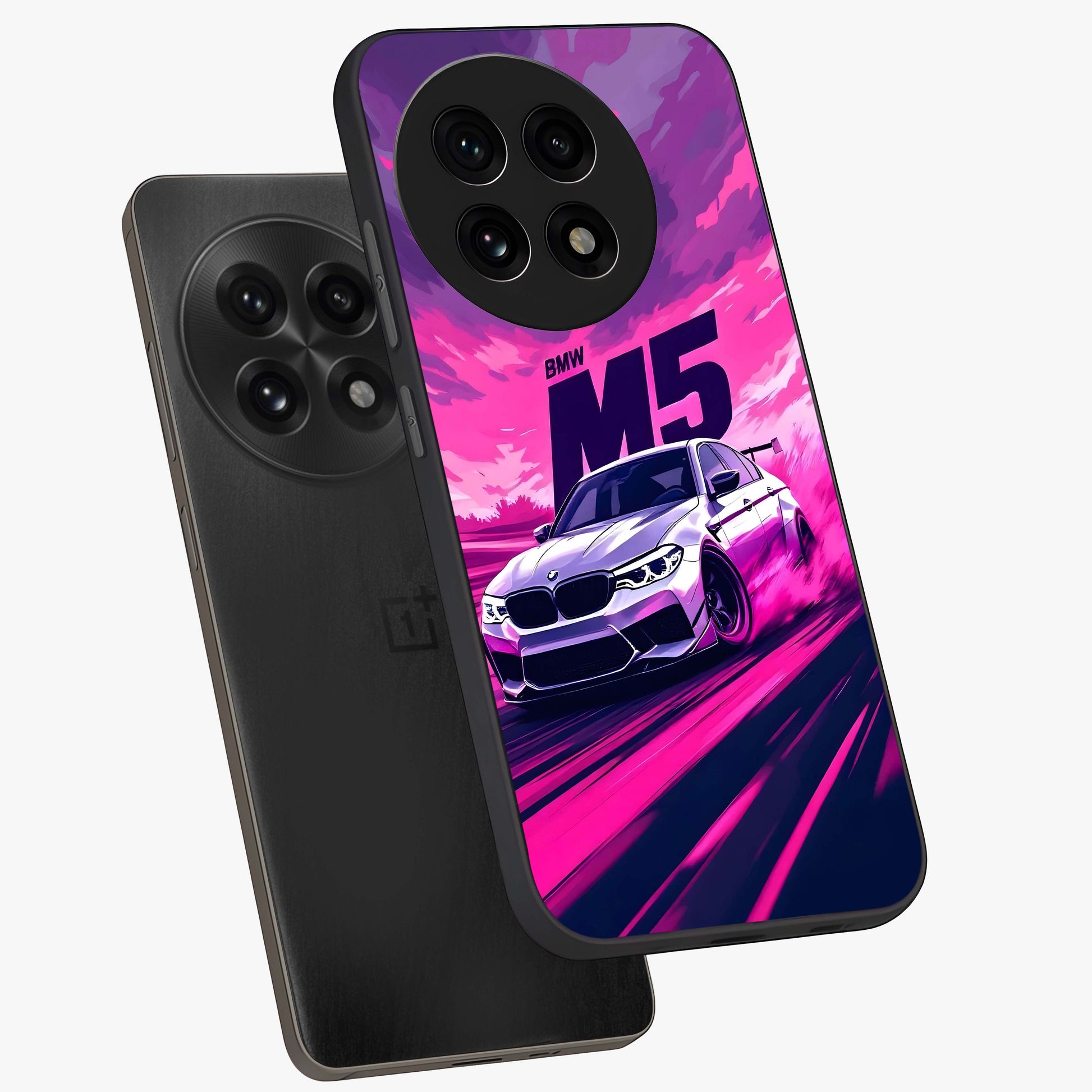 Velocity Drift Pulse Glass Case for 1+13R angled mockup showcasing glossy finish and bold speed gradients