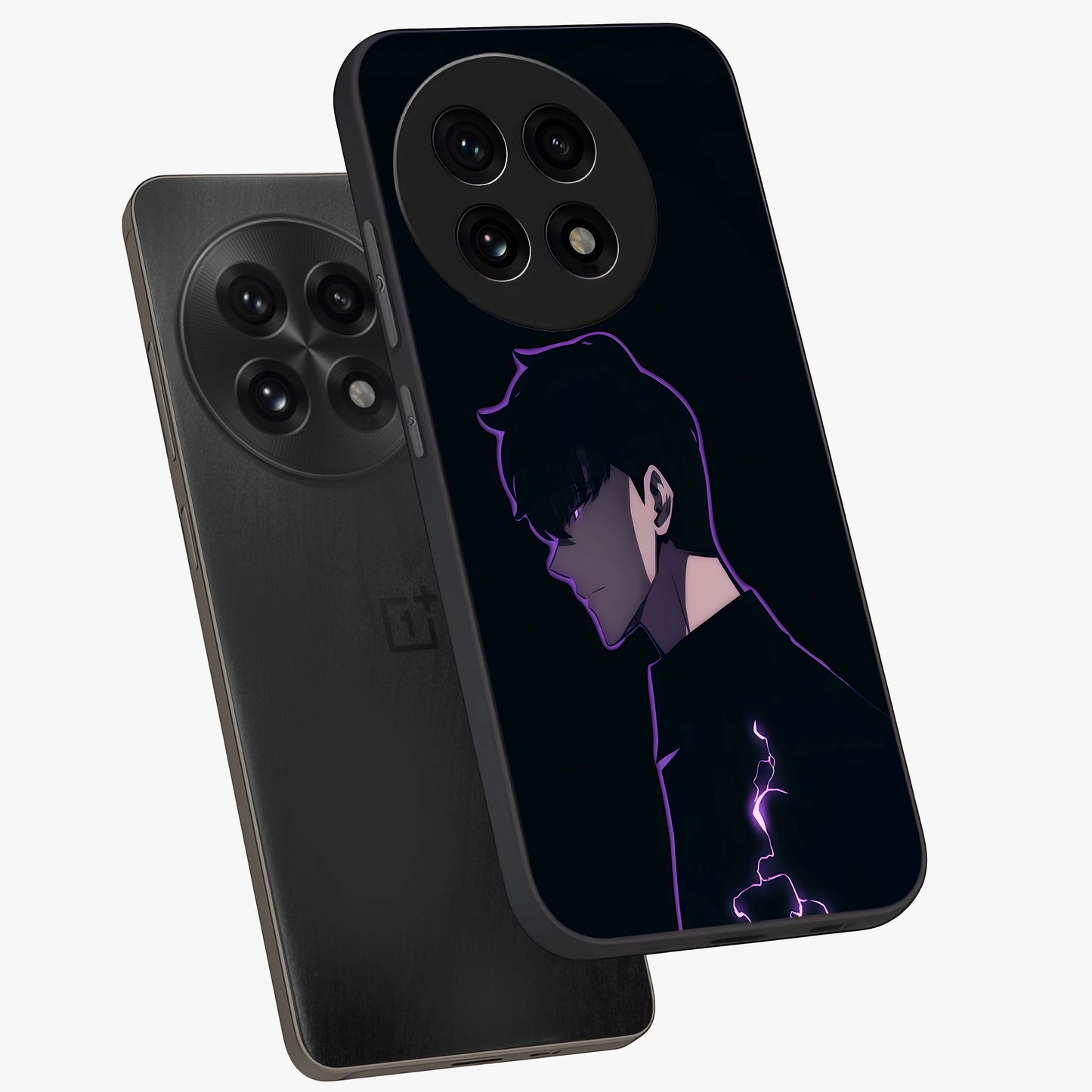 Void Lightning Phantom Glass Case for 1+13R angled mockup showcasing glossy finish and high contrast detailing