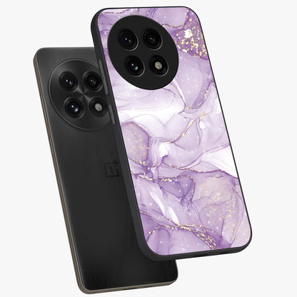 White and Purple Marble Glass Case for 1+13R angled mockup showcasing glossy finish and refined stone detailing