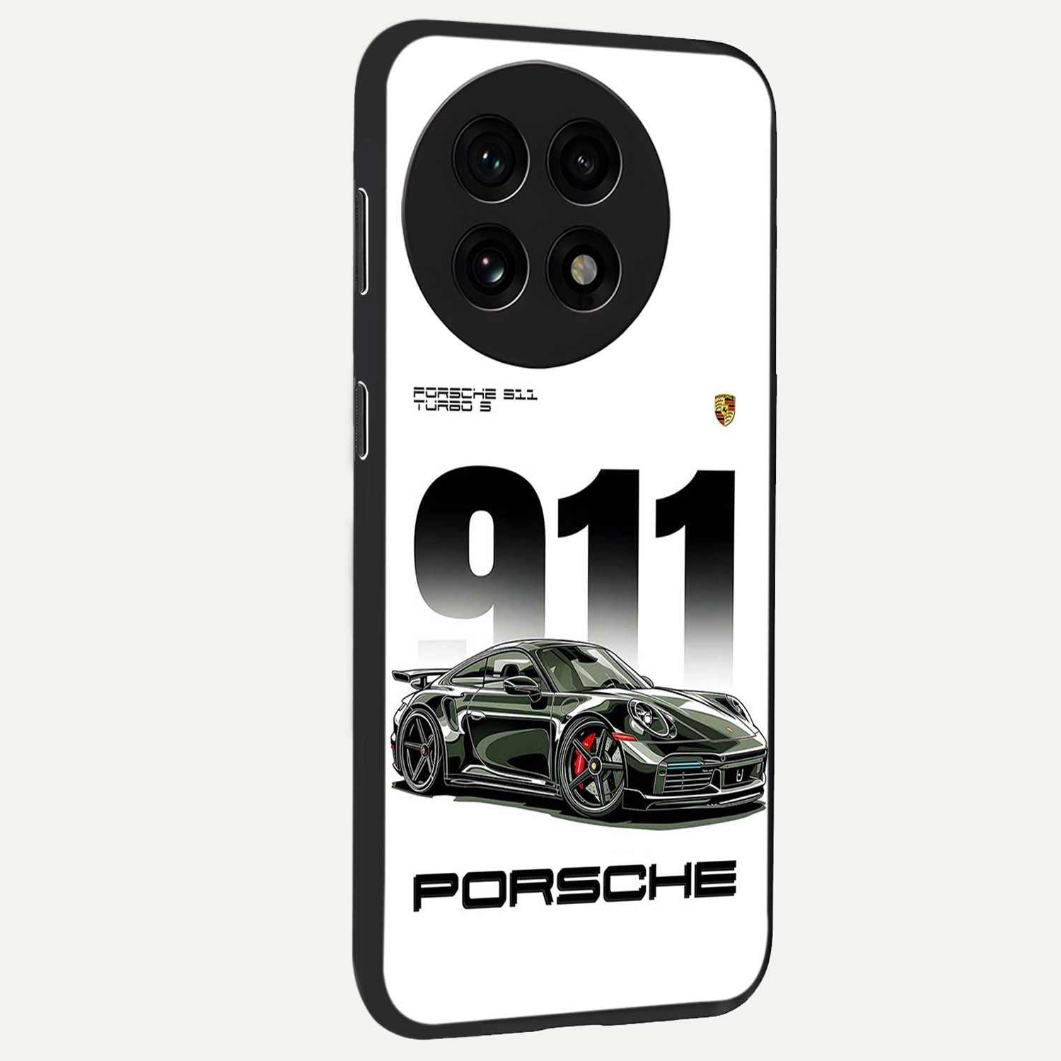 911 Turbo Dominance Glass Case for 1+13R stylish side perspective highlighting sleek edges and high detail sports car illustration