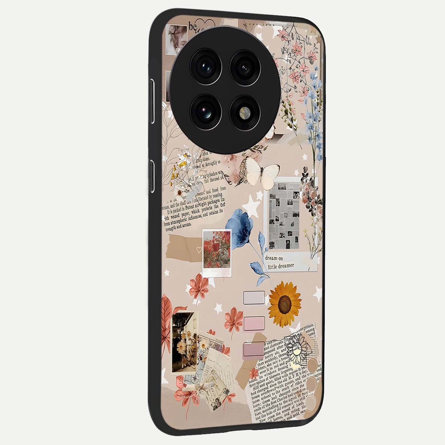 Aesthetic Butterfly Glass Case for 1+13R side perspective highlighting premium edges and butterfly illustration