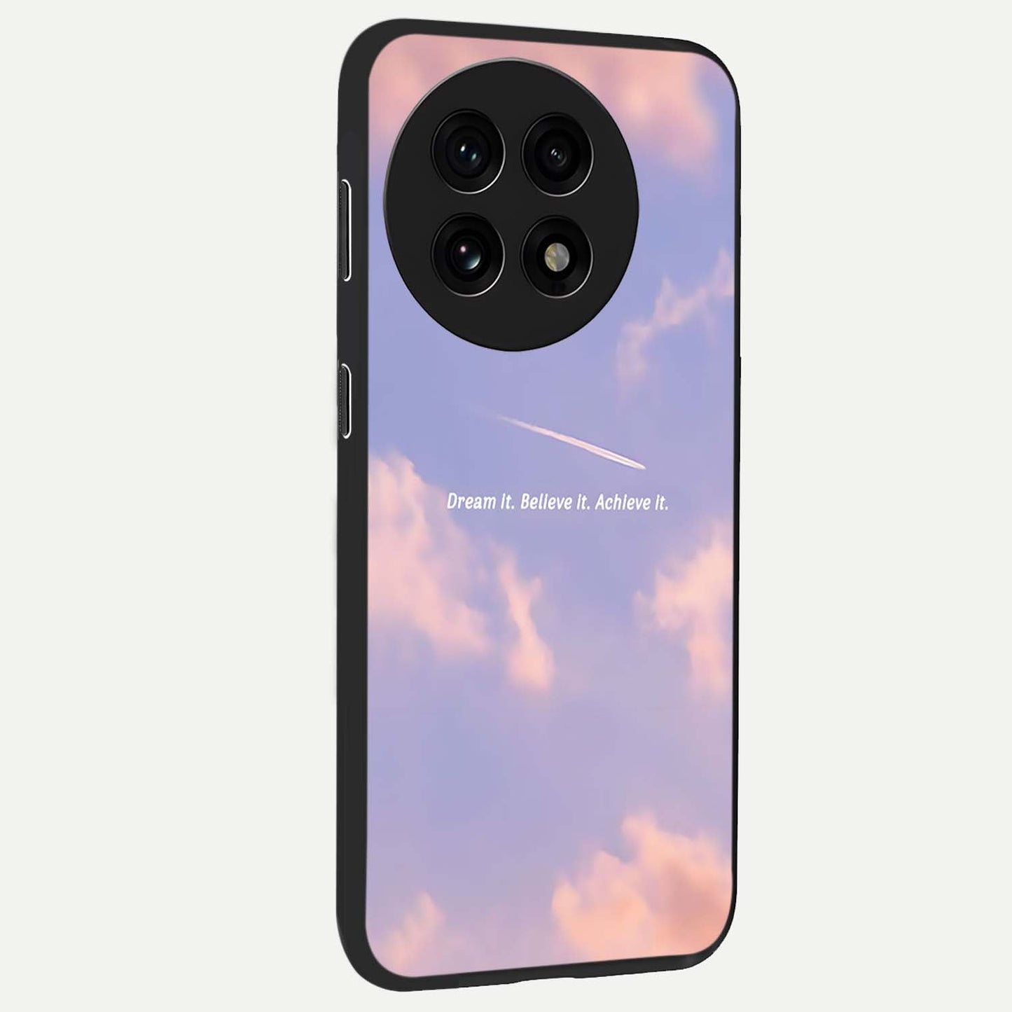 Aesthetic Clouds Dream Glass Case for 1+13R side perspective highlighting smooth edges and dreamy cloud details