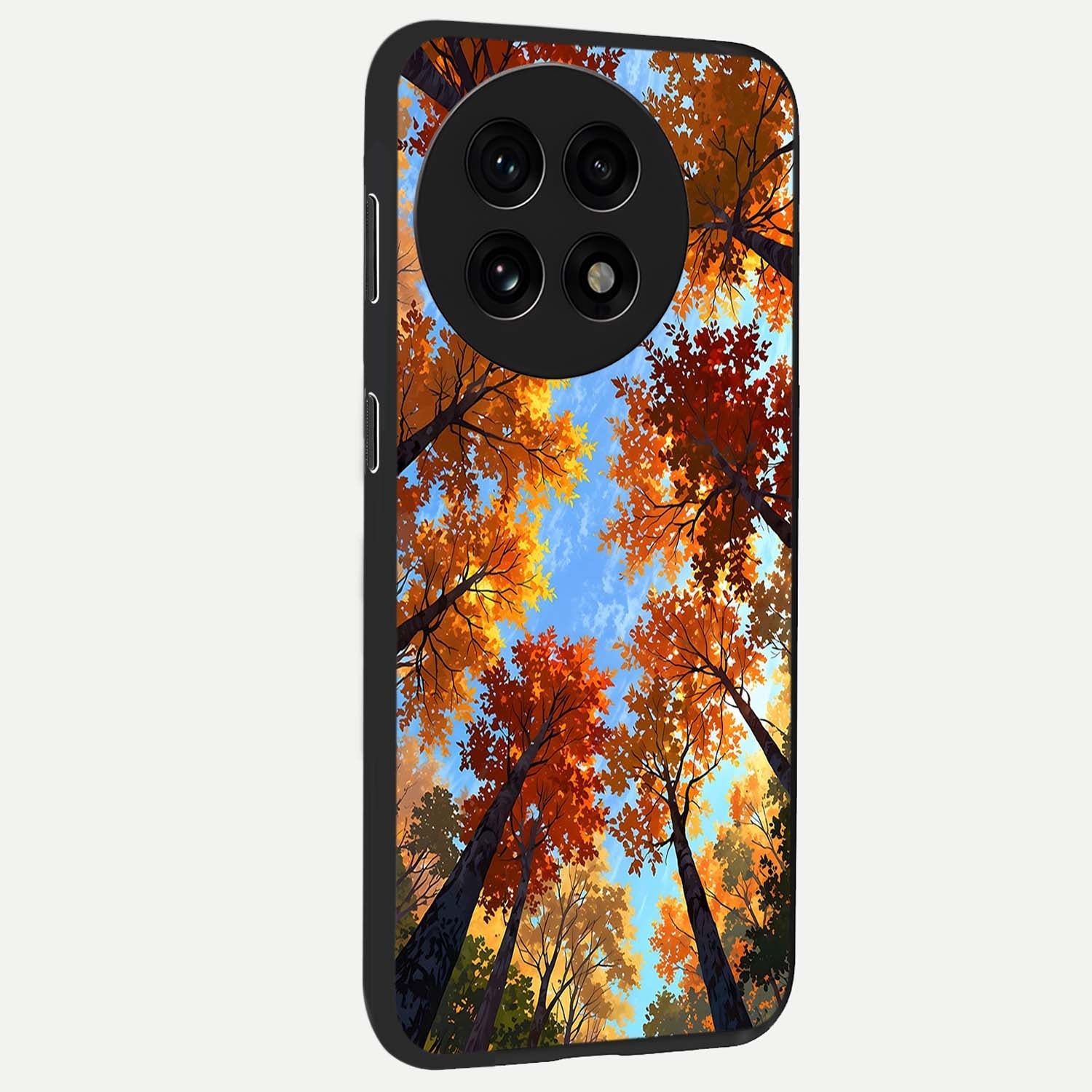 Amber Canopy Glow Glass Case for 1+13R side perspective highlighting rich nature inspired design details
