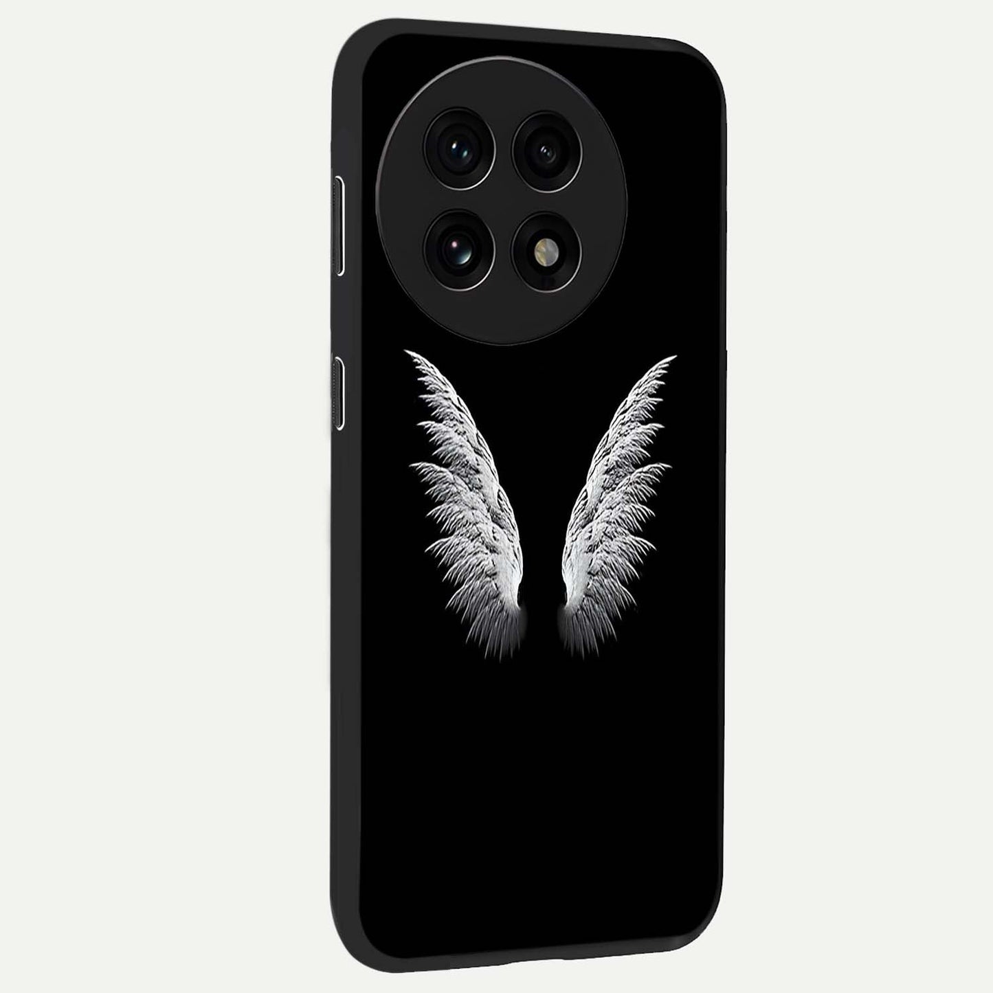 Angel Wing Grace Glass Case for 1+13R side perspective highlighting delicate wing illustration details