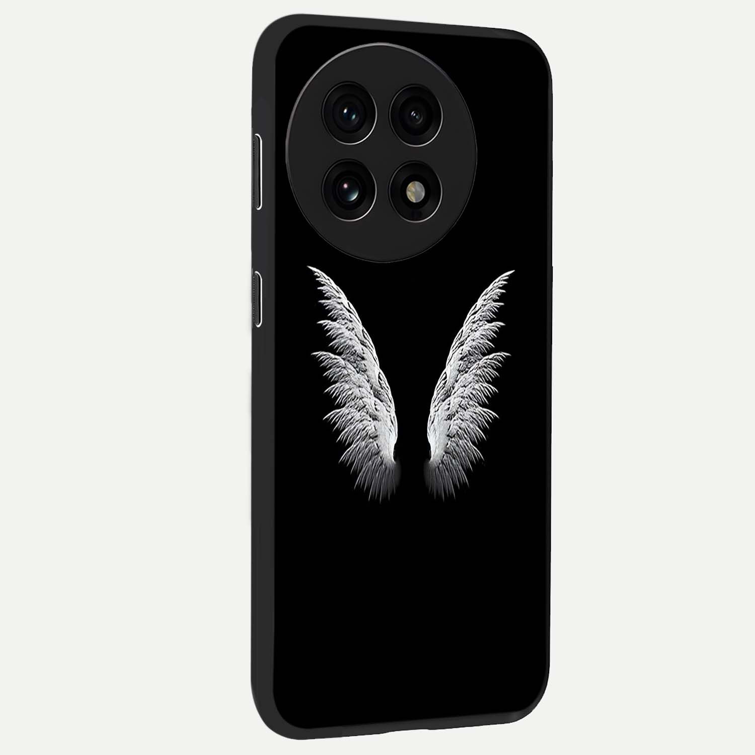Angel Wing Grace Glass Case for 1+13R side perspective highlighting delicate wing illustration details