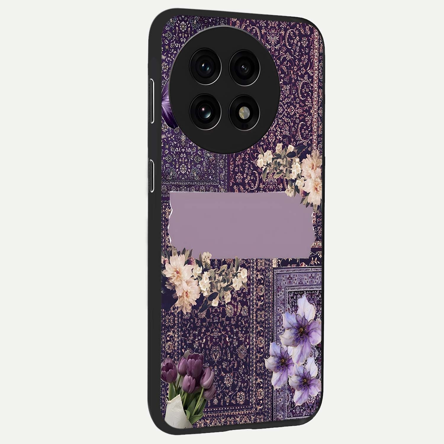 Antique Floral Whisper Glass Case for 1+13R side perspective highlighting detailed floral textures