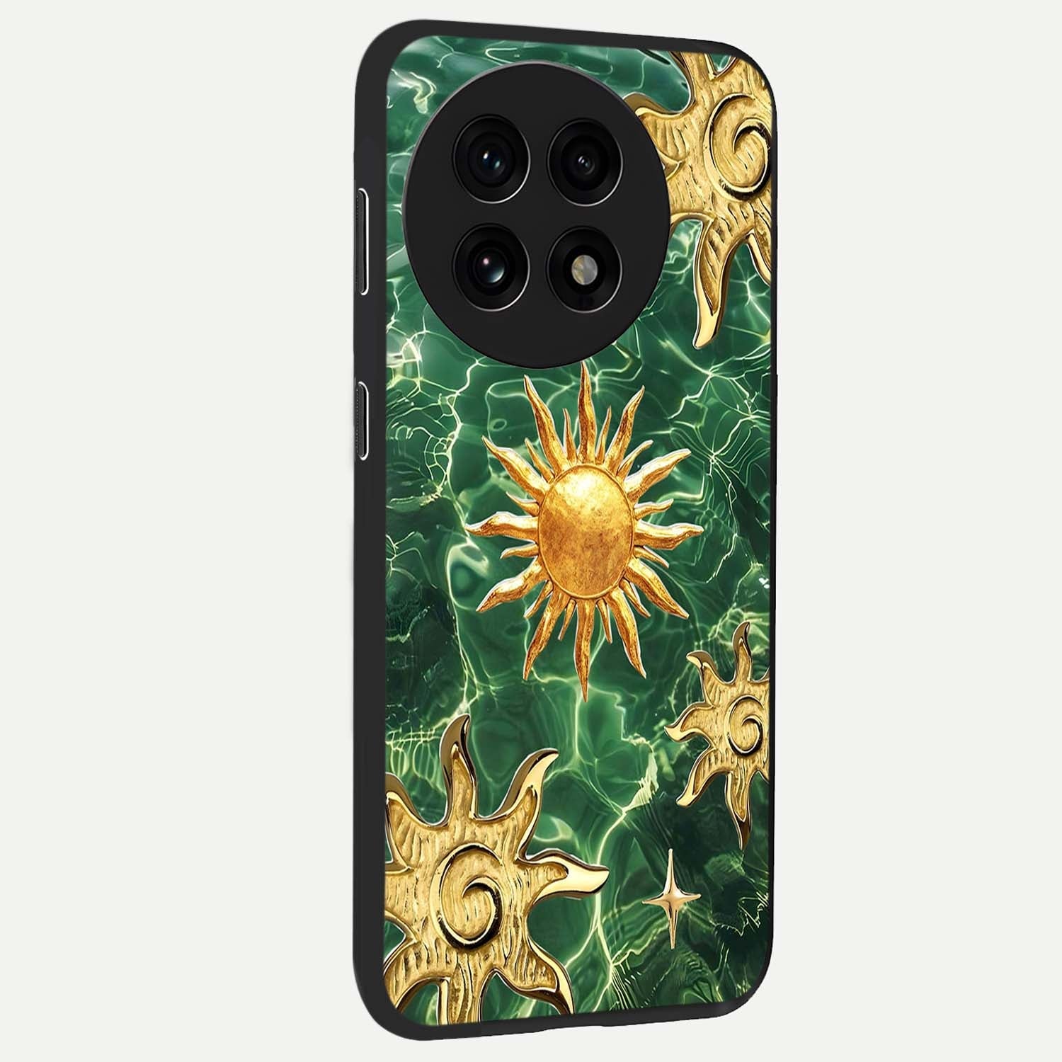 Aqua Sun Mirage Glass Case for 1+13R side perspective highlighting bold mirage style design details