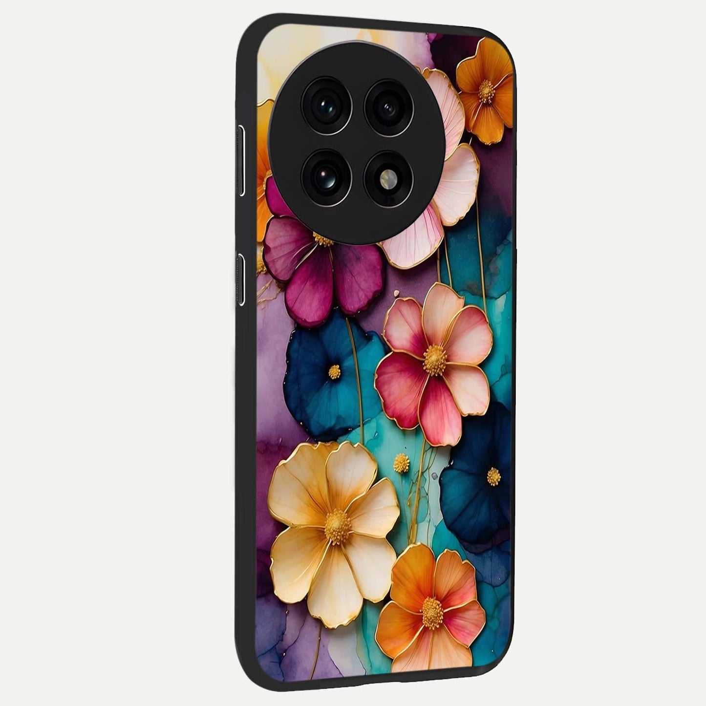 Artlyn Grace Flower Pattern Glass Case for 1+13R side perspective highlighting premium edges and delicate floral design