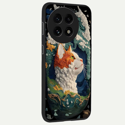Aurora Cat Dreams Glass Case for 1+13R side perspective highlighting detailed feline illustration and smooth edges