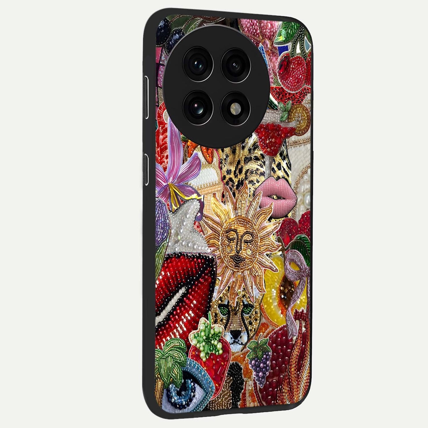 Beaded Fashion Jungle Glass Case for 1+13R side perspective highlighting rich bead detailing and premium edges
