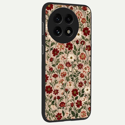 Biege Flower With Leaf Glass Case for 1+13R side perspective highlighting subtle tones and elegant flower texture