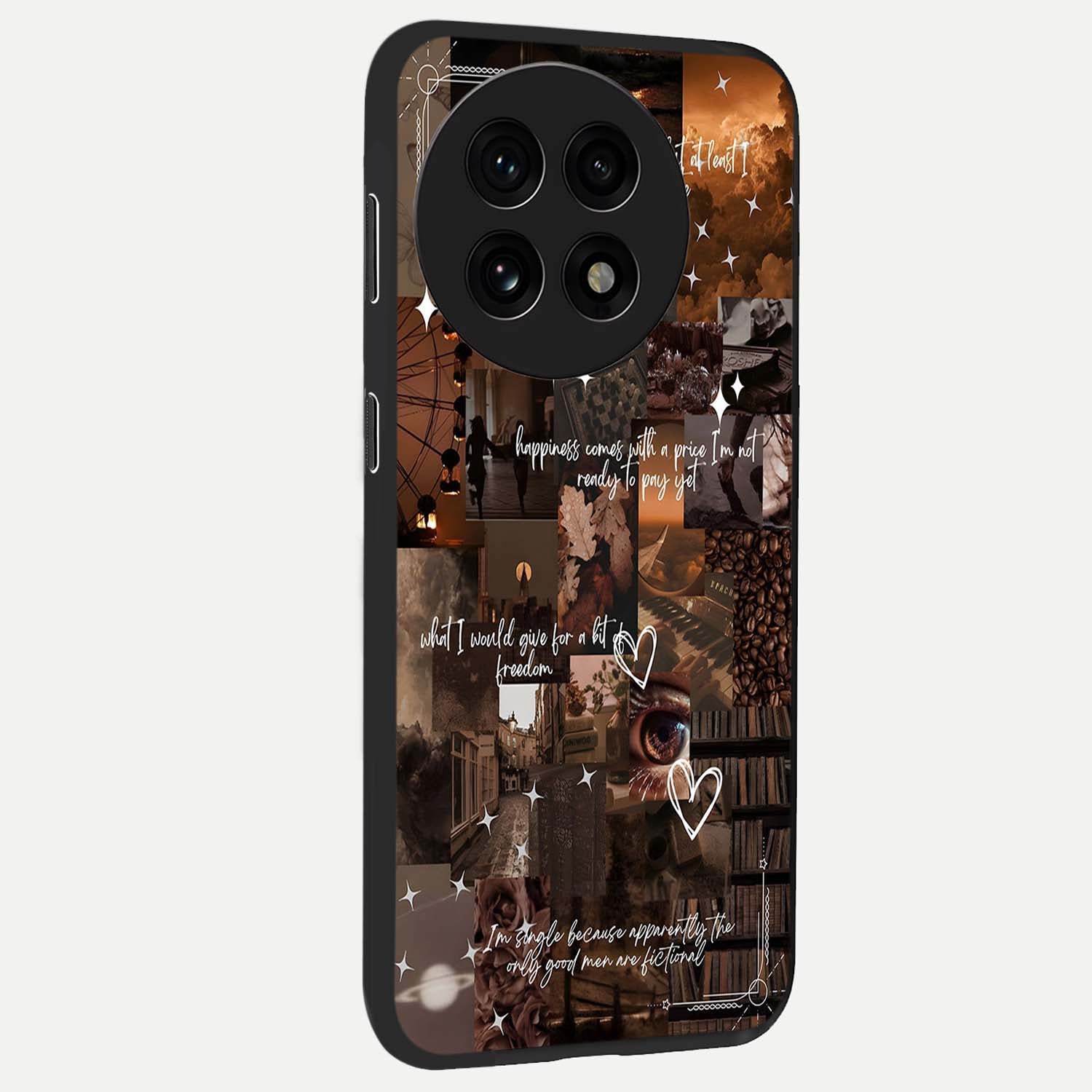 Bittersweet Aesthetic Chaos Glass Case for 1+13R side perspective highlighting vibrant textures and premium detailing