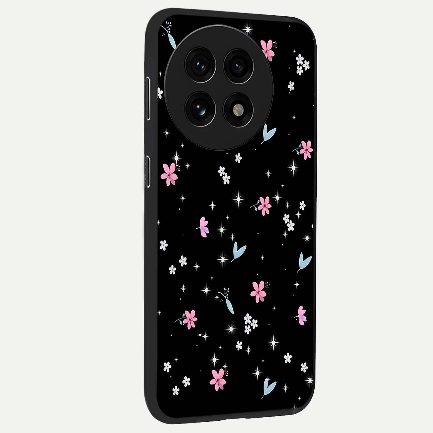 Black Aesthetic Wallpapers Glass Case for 1+13R side perspective highlighting sleek edges and premium dark design