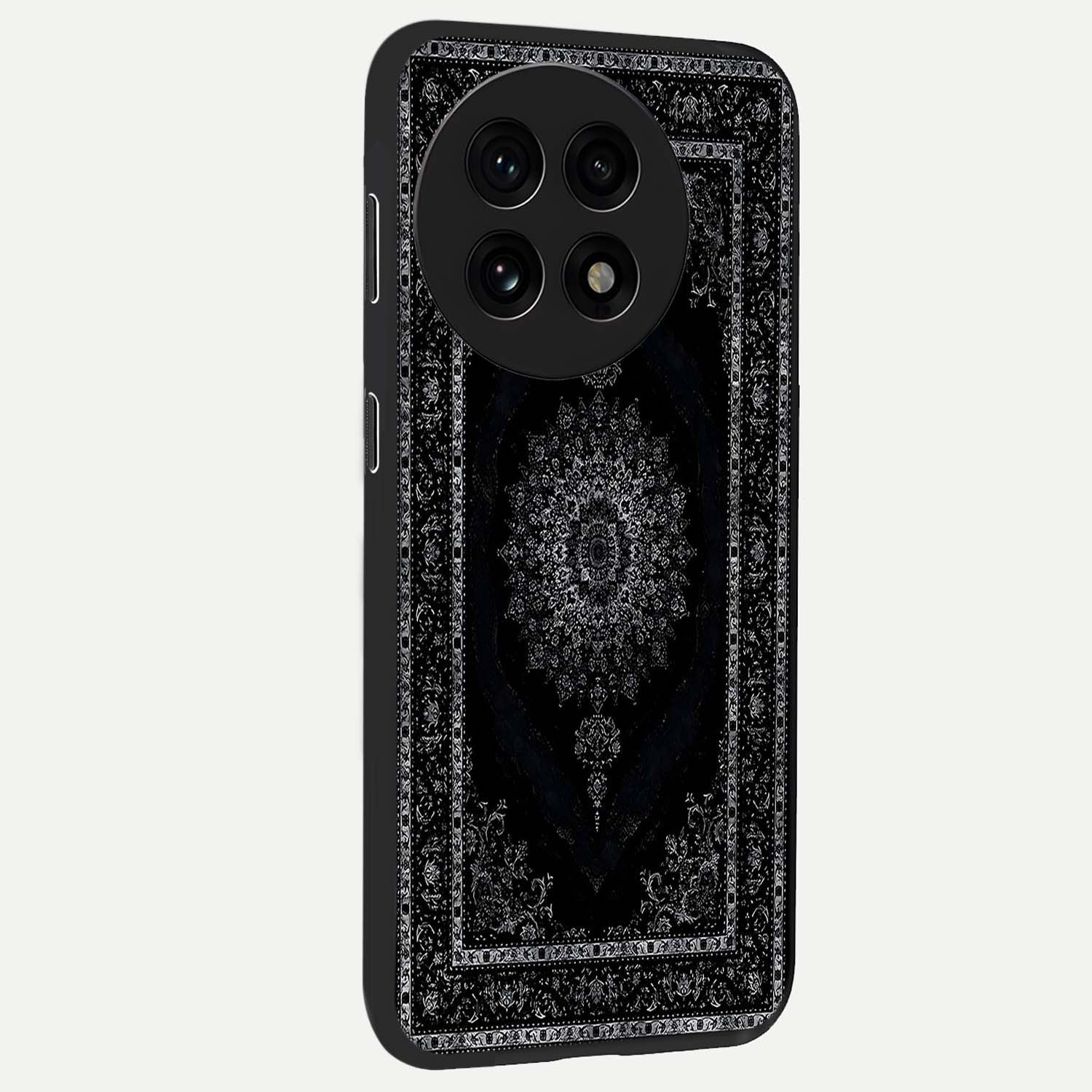 Black Persian Carpet Glass Case for 1+13R side perspective highlighting classic pattern textures and premium build